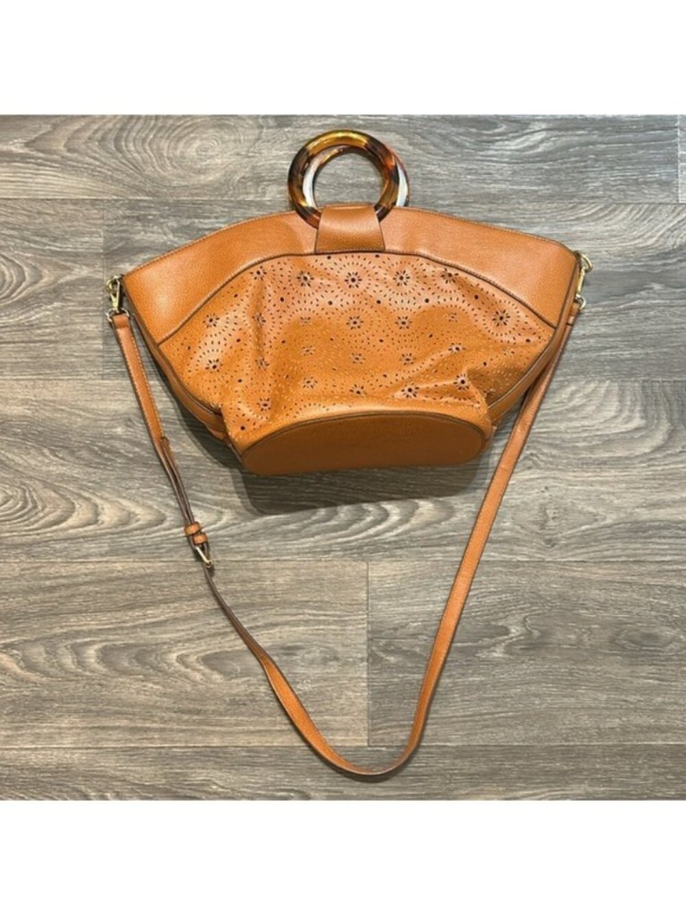 Carlos Santana Tan Faux Leather Shoulder Bag Tortoise Shell Ring Purse Crossbody - Picture 13 of 13